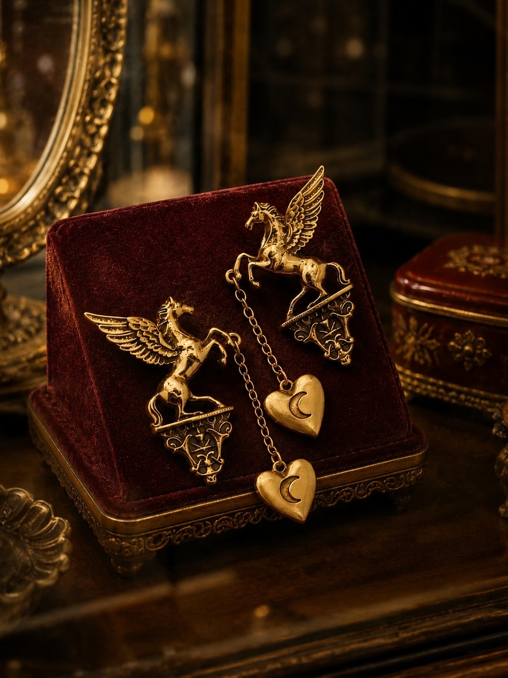 Vintage Gold Pegasus Heart Drop Earrings - Women Jewelry